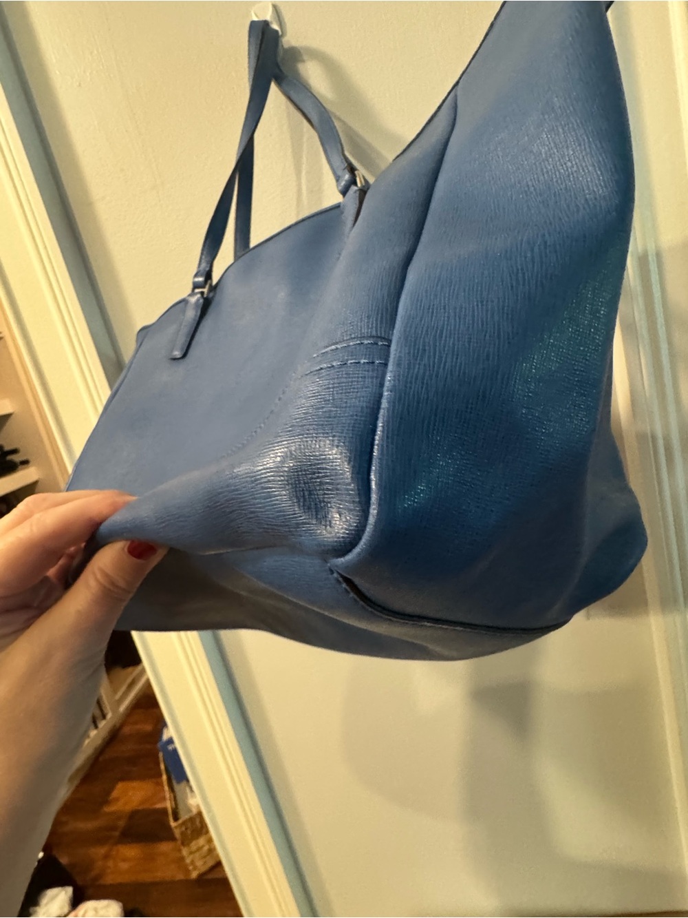 Women’s Coach Saffiano Leather Medium City Tote Silver Cobalt Blue Purse - Picture 10 of 16